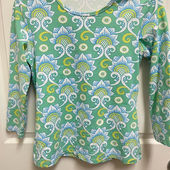 J. McLaughlin Blue Scroll Pattern Blouse - Picture 2 of 10